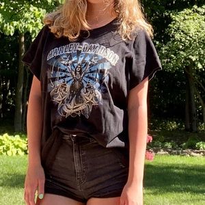 HARLEY DAVIDSON BLACK STRIPED GRAPHIC GEM TEE